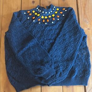 Sezane Navy Blue Embellished Women's Sweater